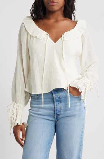 Topshop Tied Cuff Split Neck Top