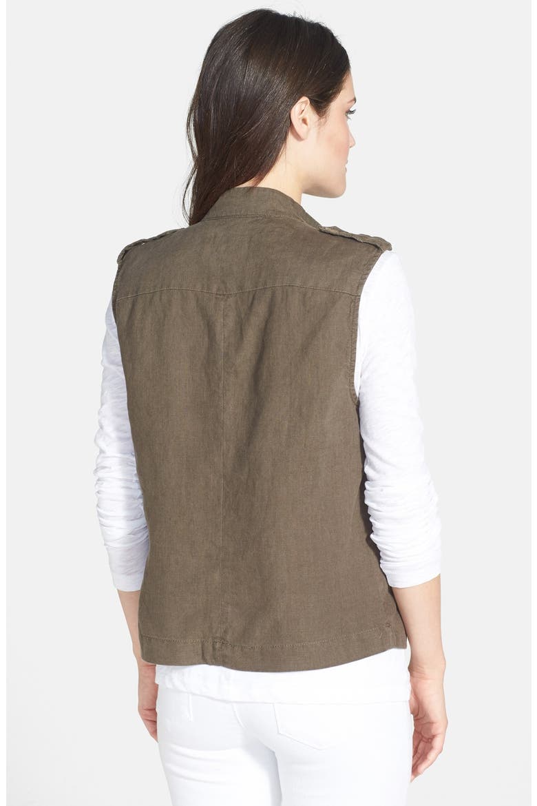 'Hailey' Drape Front Linen Vest, Alternate, color, DARK OLIVE