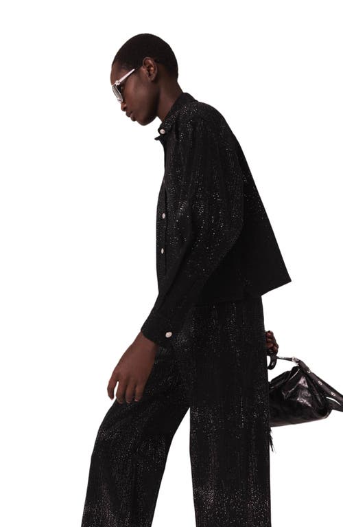 Maje Rhinestone Denim Shirt In Black