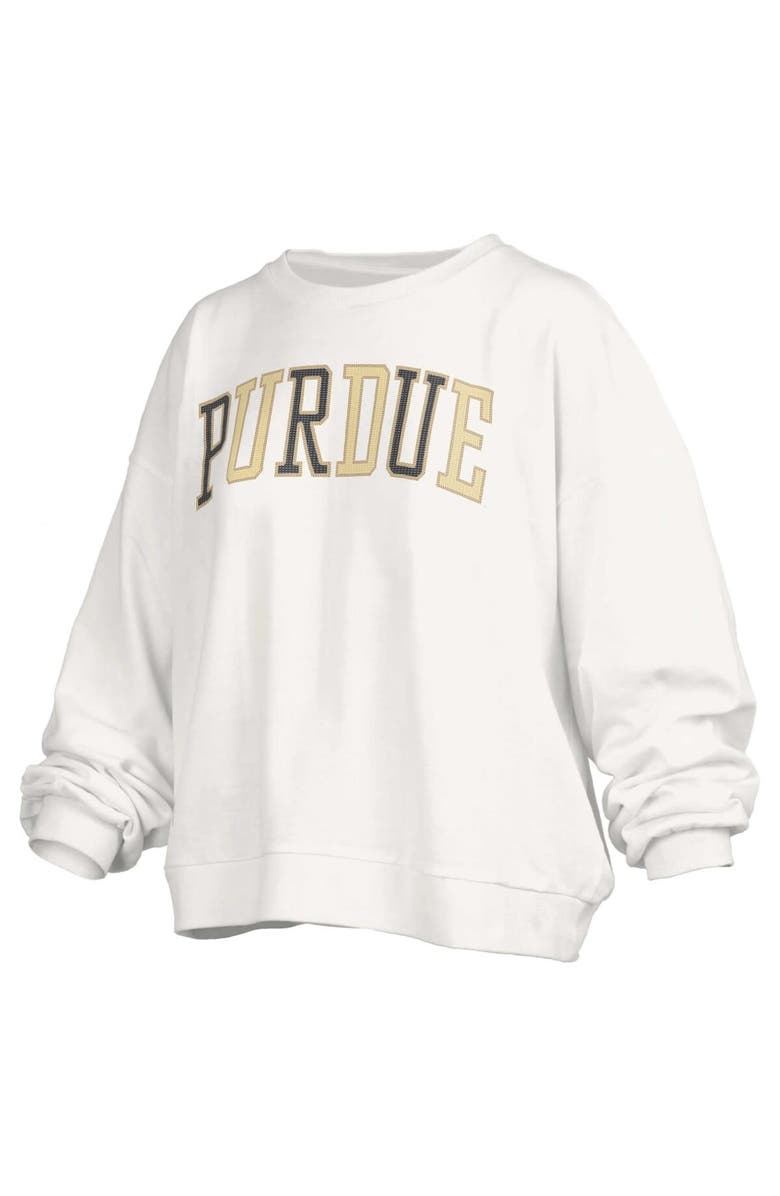 PRESSBOX Women's Pressbox White Purdue Boilermakers Janise Waist Length Oversized Pullover Sweatshirt, Main, color,