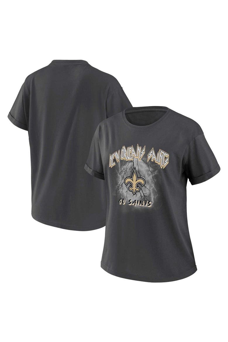 Women's WEAR by Erin Andrews Charcoal New Orleans Saints Boyfriend T-Shirt, Main, color, Charcoal