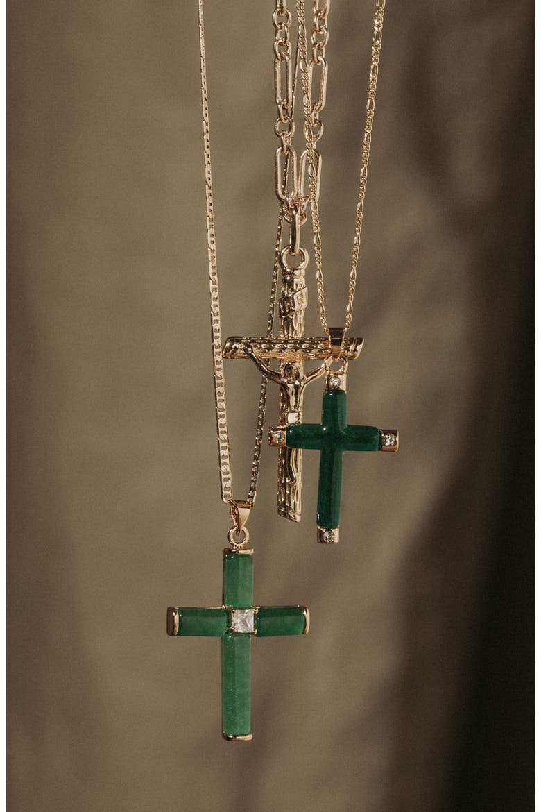 Donatello Jade Cross Necklace, Alternate, color, GOLD