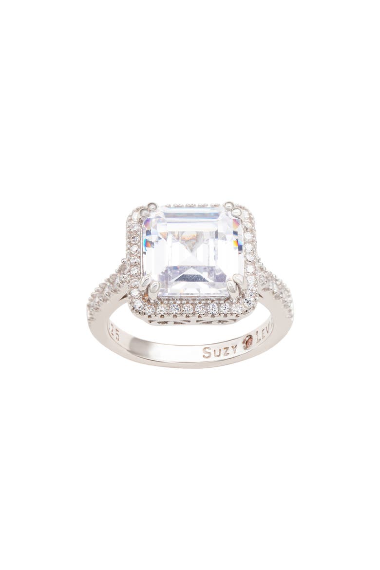 Sterling Silver Asscher Cut Cubic Zirconia Halo Ring, Alternate, color, SILVER