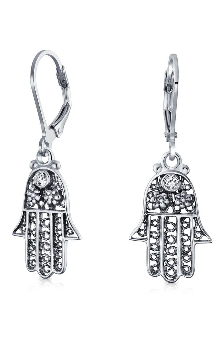 Sterling Silver Hamsa Drop Earrings, Alternate, color, SILVER
