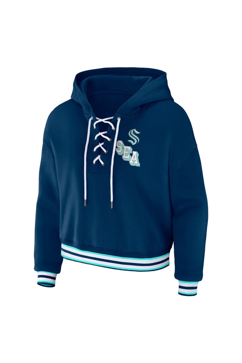 Women's WEAR by Erin Andrews Blue Seattle Kraken Lace-Up Pullover Hoodie, Alternate, color, Blue