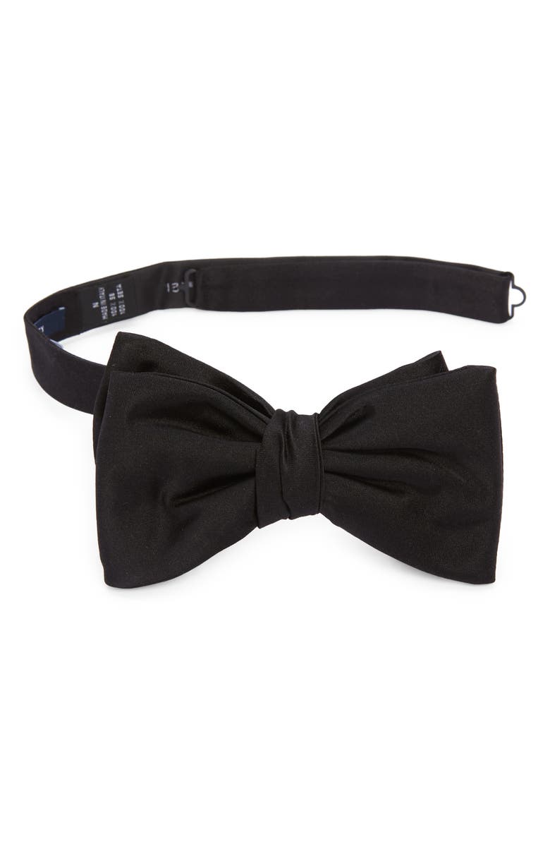 Thom Sweeney Silk Bow Tie, Main, color, Black