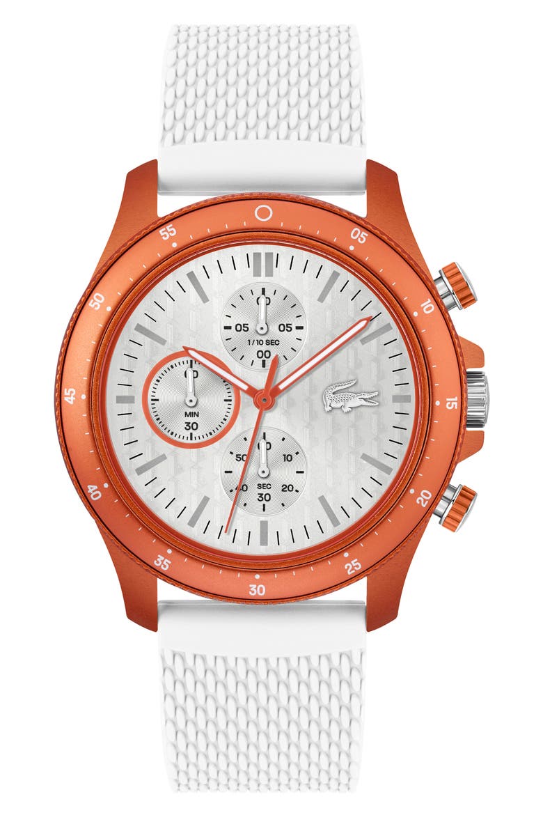 Neoheritage Chronograph Silicone Strap Watch, 43mm, Main, color, WHITE