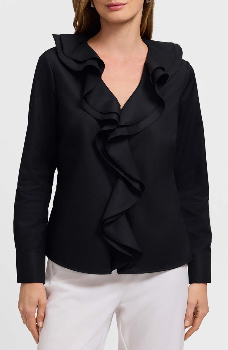 Foxcroft Shantel Ruffle Long Sleeve Top, Main, color, Black