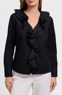 Foxcroft Shantel Ruffle Long Sleeve Top
