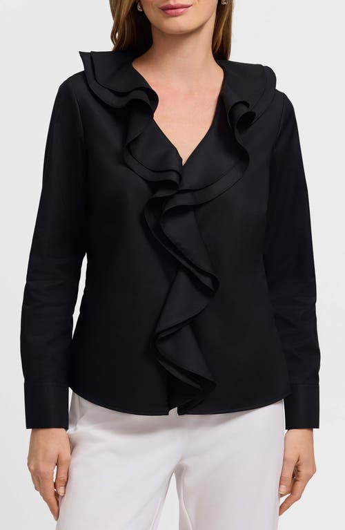 Foxcroft Shantel Ruffle Long Sleeve Top In Black