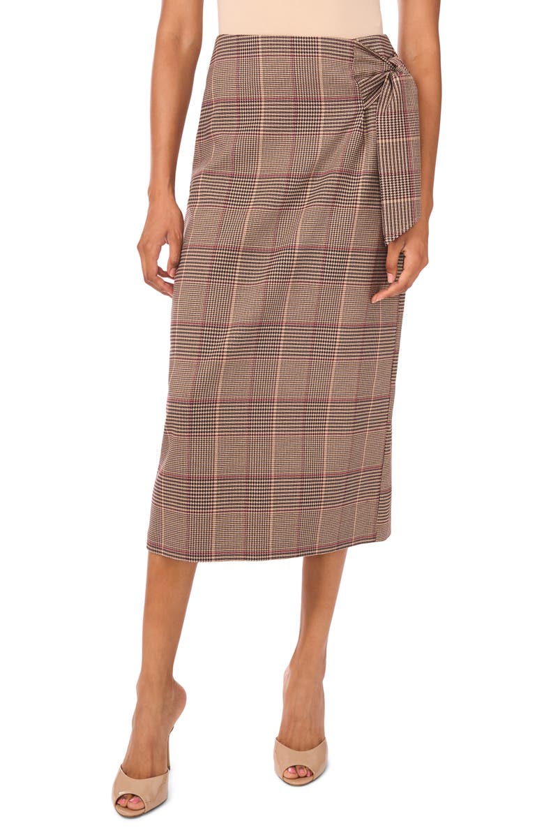 Halogen<sup>®</sup> Tie Faux Wrap Midi Skirt, Main, color, Almond Latte