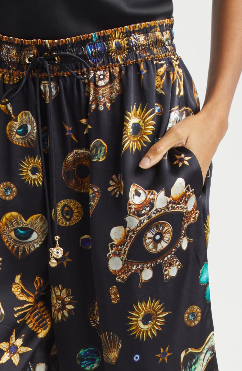 Camilla Amulets & Alchemy Print Wide Leg Silk Satin Pants, Alternate, color, Amulets And Alchemy