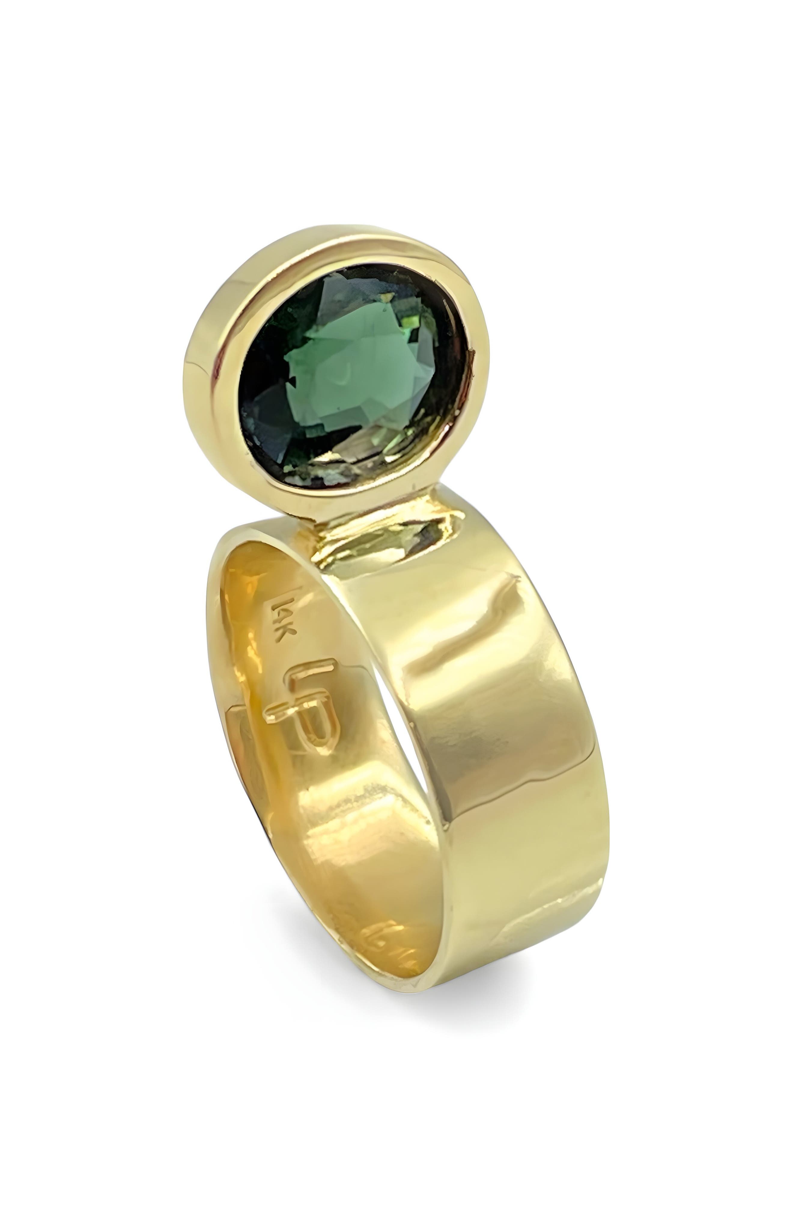 Leslie Paige Perched Setting Green Tourmaline Ring in Yellow Gold/Tourmaline 