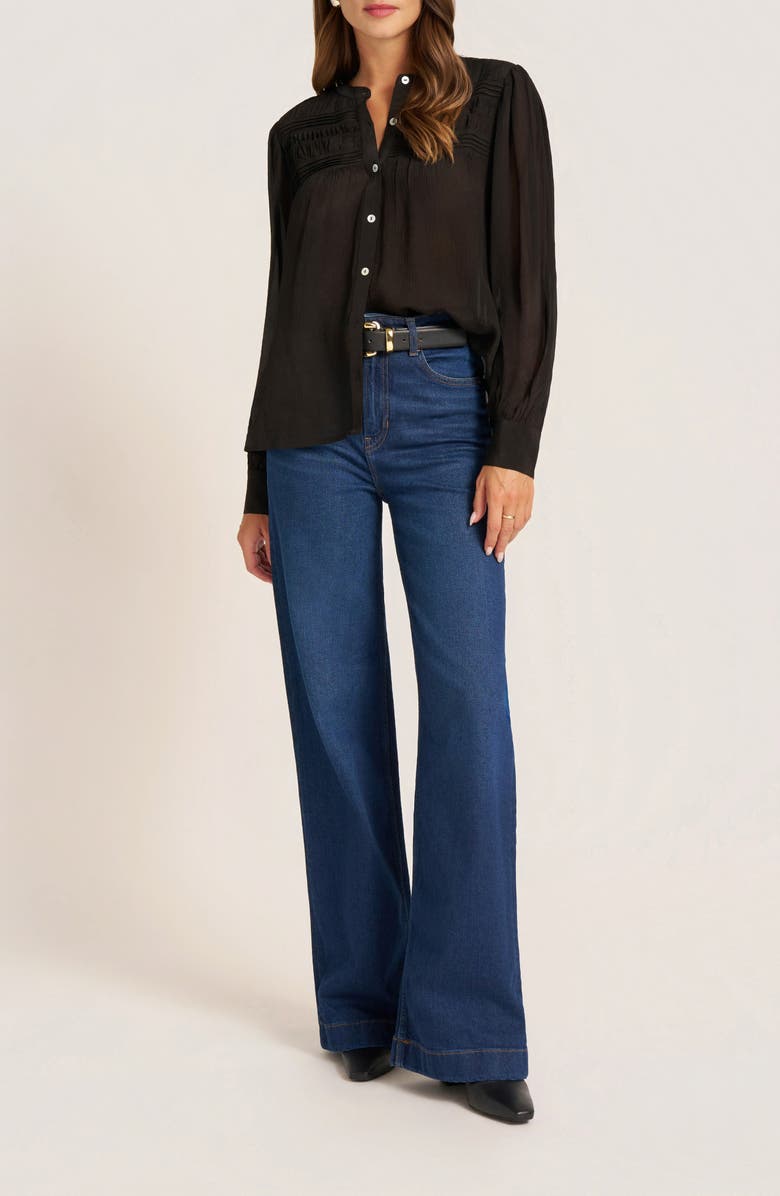 matty m. Andie Pleated Yoke Button-Up Shirt, Alternate, color, Black