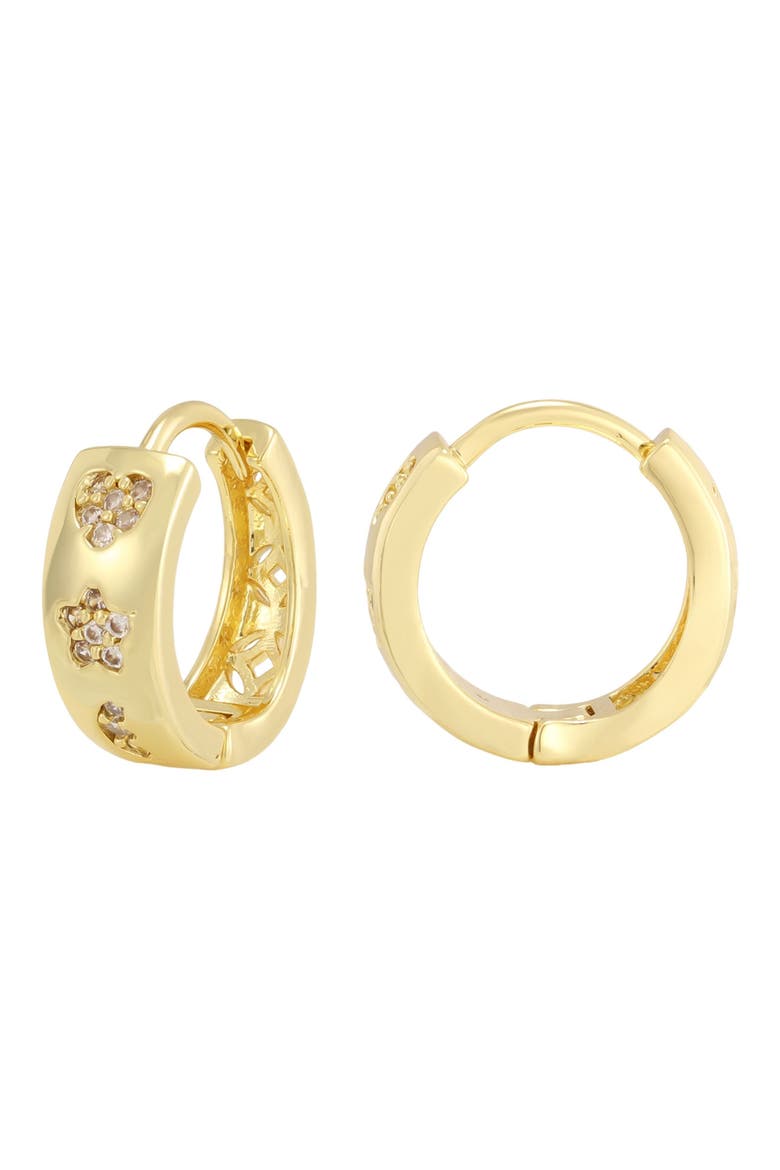 Cubic Zirconia Heart & Star Huggie Hoop Earrings, Alternate, color, GOLD
