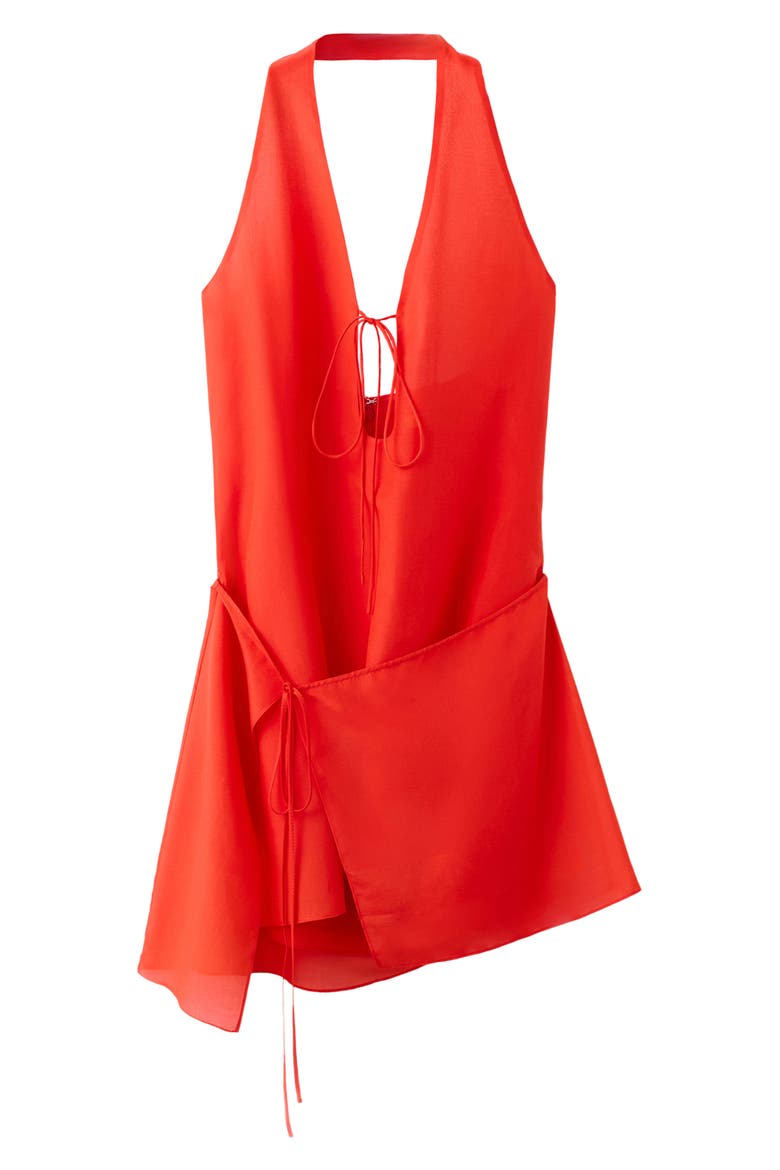 Silk Overlay Halter Minidress, Main, color, RED