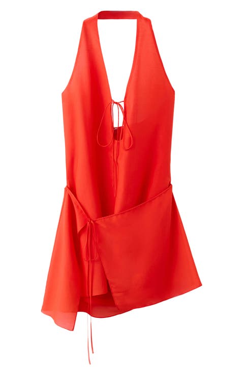 Silk Overlay Halter Minidress