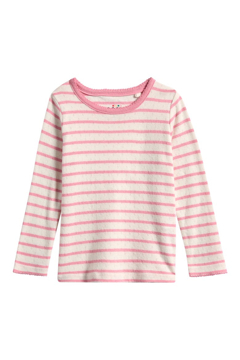 Kids' Stripe Long Sleeve Pointelle T-Shirt, Main, color, IVORY/ PINK STRIPE