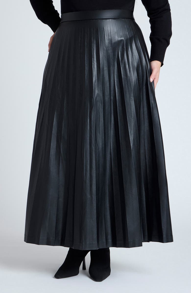 ELOQUII Pleated Faux Leather Maxi Skirt, Main, color, 