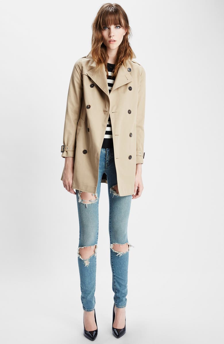 Saint Laurent Double Breasted Gabardine Trench Coat, Alternate, color, 