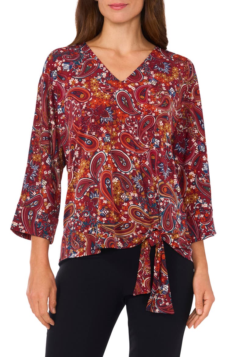 Paisley Print Side Tie Top, Main, color, BROWN PAISLEY 201