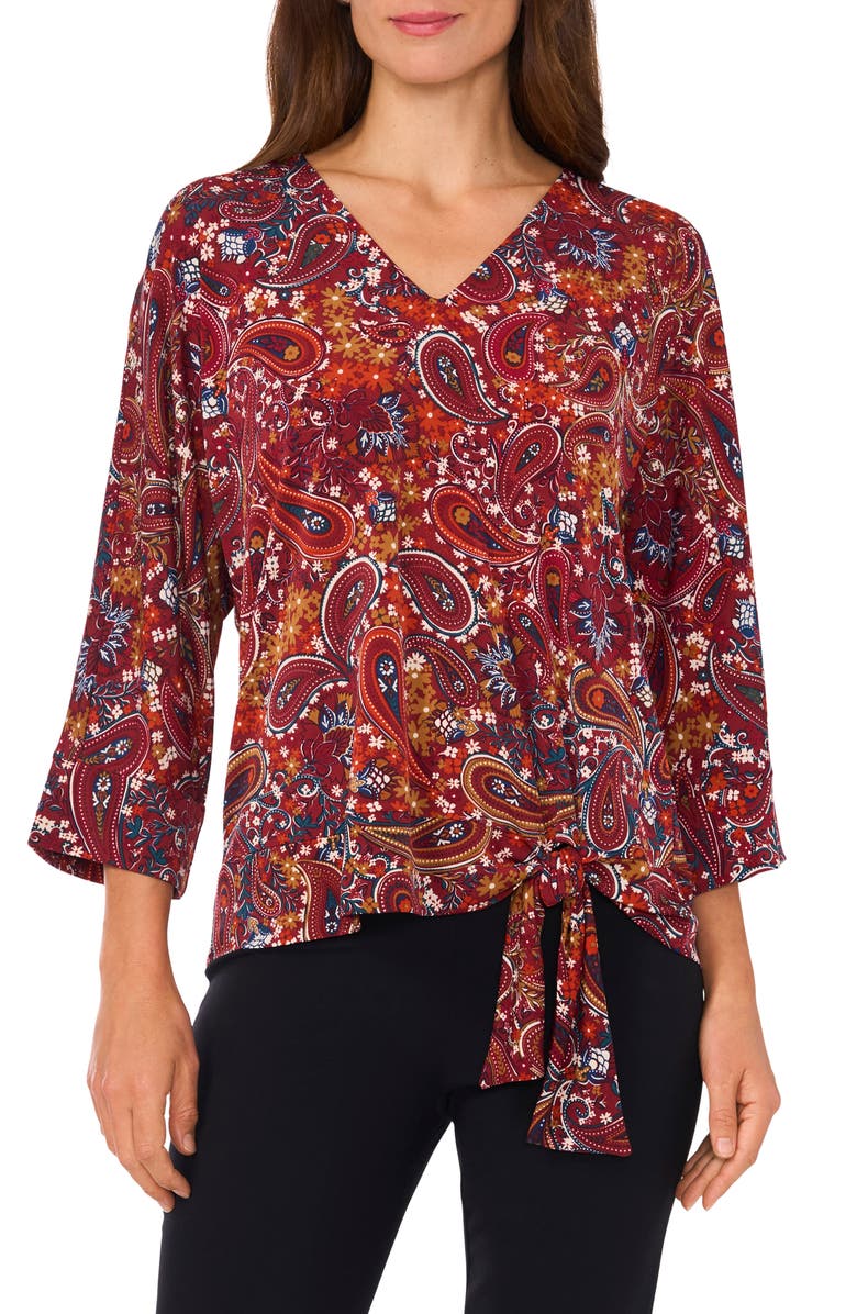 Chaus Paisley Print Side Tie Top, Main, color, Brown Paisley 201