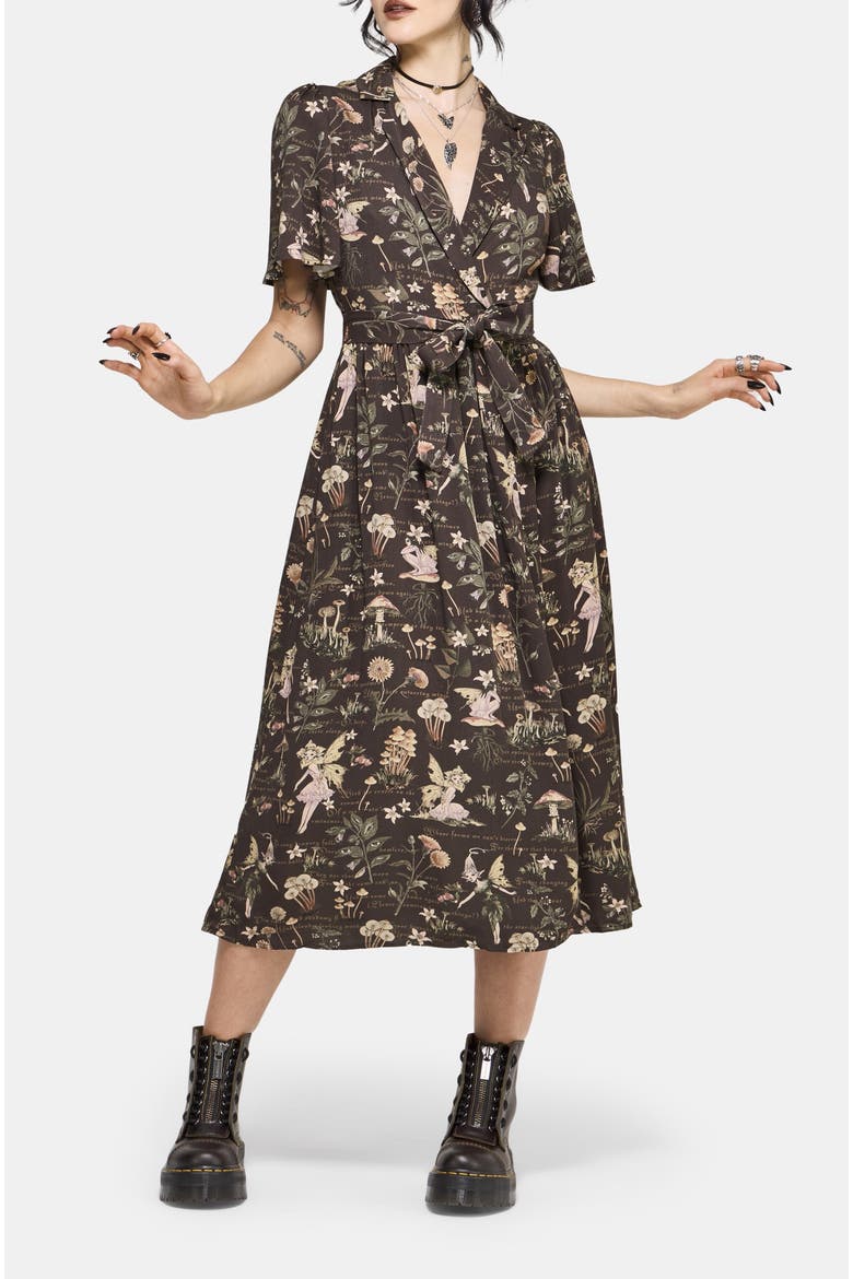 Faela Fairy Tie Waist Wrap Midi Dress, Alternate, color, Black