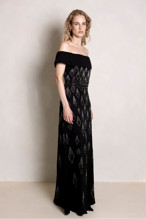 Sienna Beaded Off-shoulder Maxi Dress