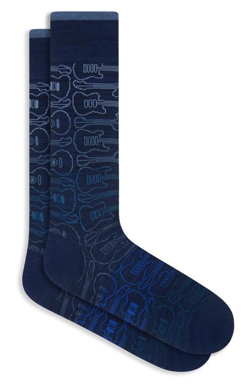 Bugatchi Guitar Pattern Mercerized Cotton Blend Dress Socks In Blue
