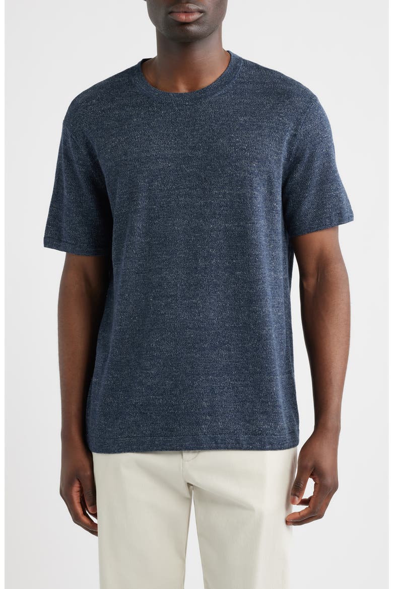 Linen & Cotton Short Sleeve Sweater Tee, Main, color, NAVY SAPPHIRE HEATHER