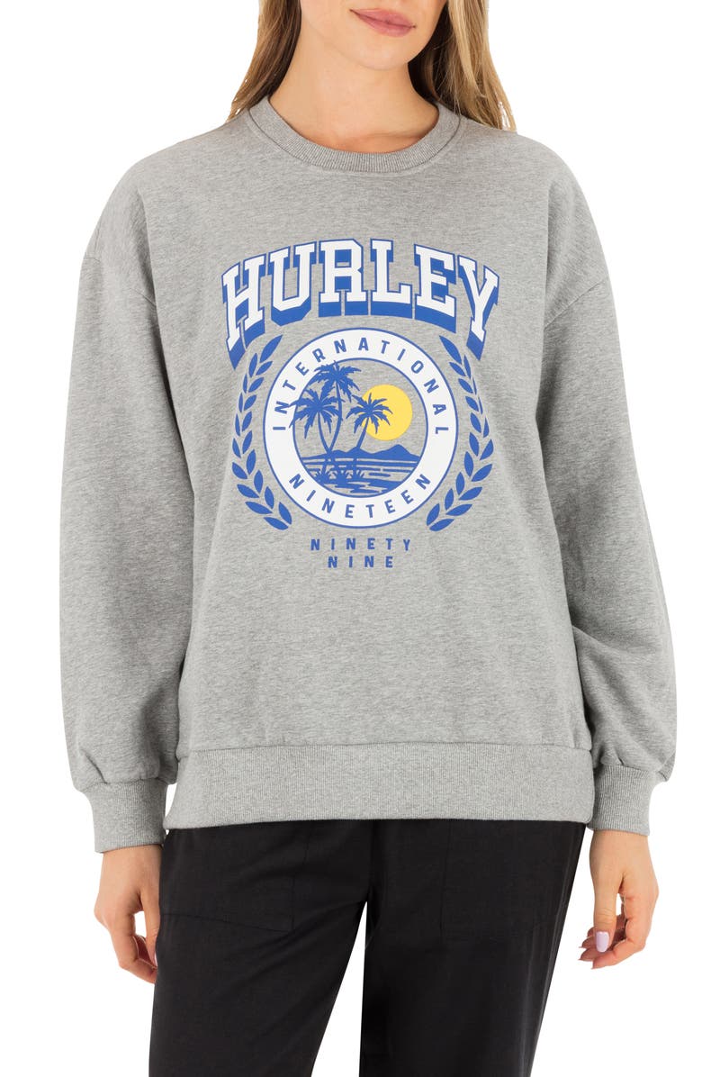 Hurley Academy Oversize Logo Sweatshirt, Main, color, Grey Heather