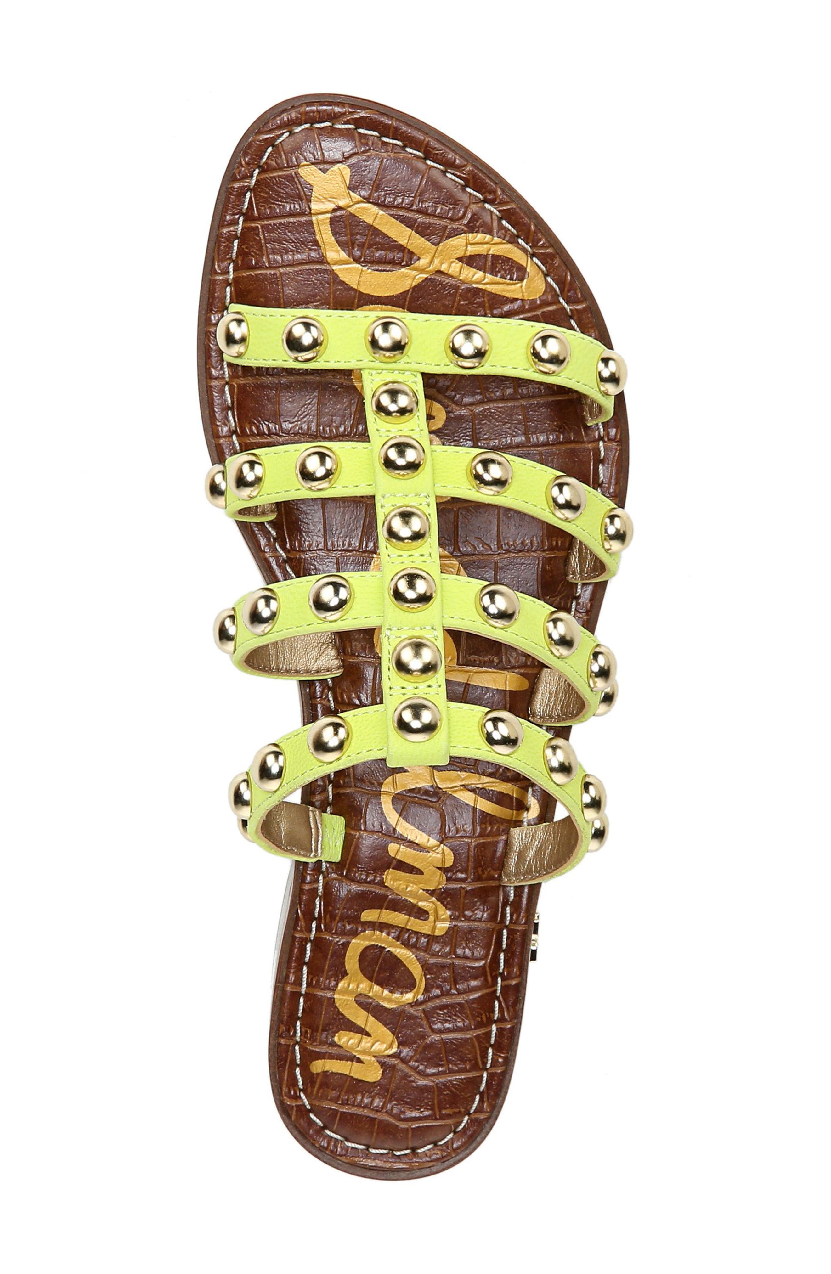 Juniper Studded Gladiator Slide Sandal, Alternate, color, LIME COCKTAIL LEATHER