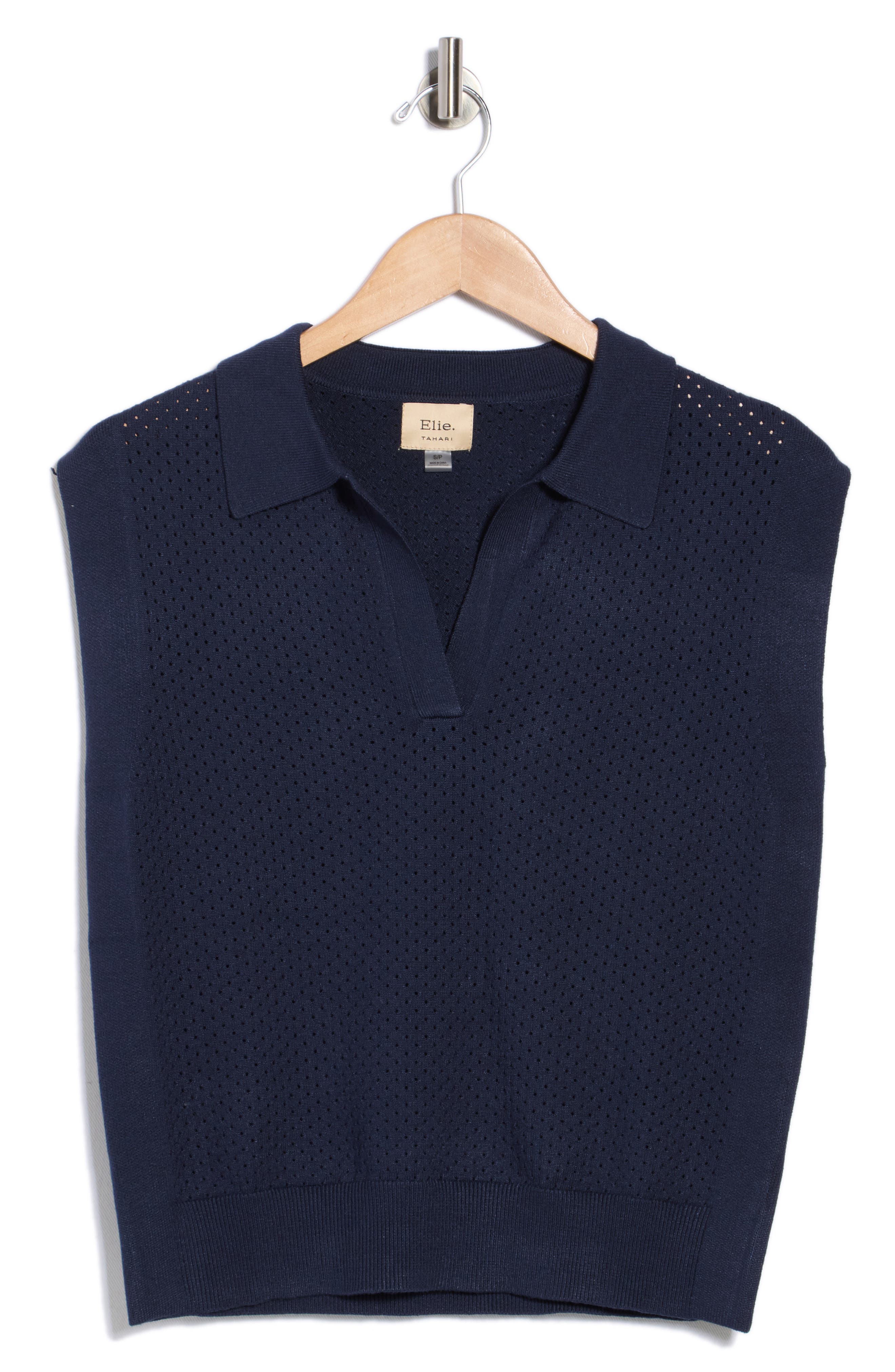 ELIE ELIE TAHARI Pointelle Sleeveless Polo Sweater
