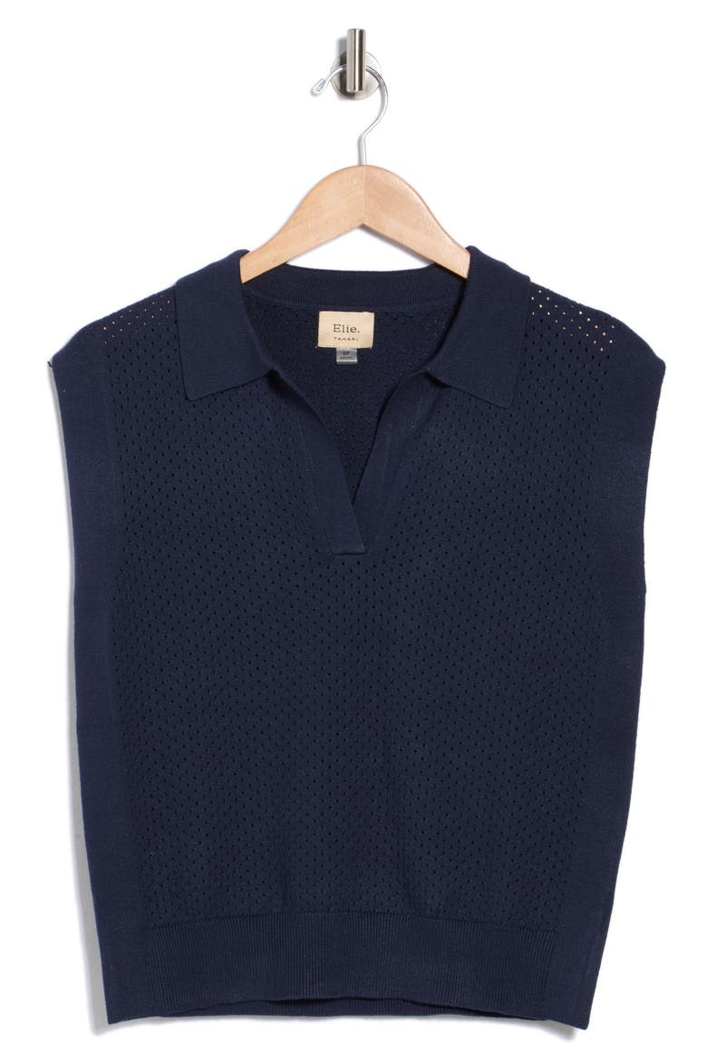 Pointelle Sleeveless Polo Sweater, Alternate, color, NIGHTLIFE