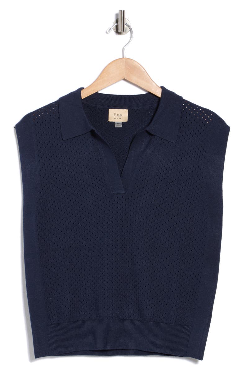 ELIE ELIE TAHARI Pointelle Sleeveless Polo Sweater, Main, color, Nightlife