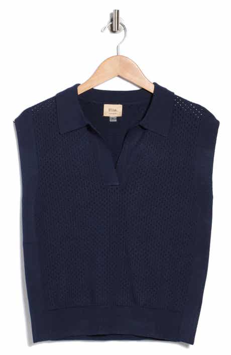 ELIE ELIE TAHARI Pointelle Sleeveless Polo Sweater