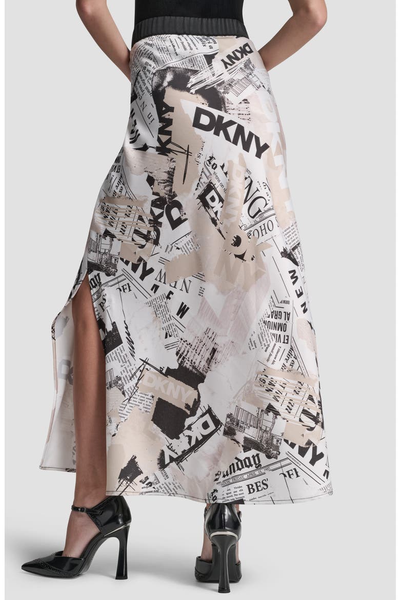 Newspaper Print Maxi Skirt, Alternate, color, DKNY HEADLINER