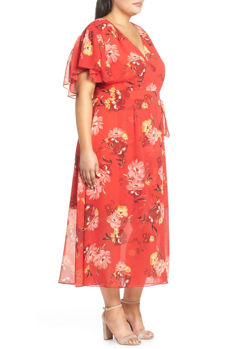 Smocking & Ruffles Chiffon Maxi Dress, Alternate, color, RED MULTI