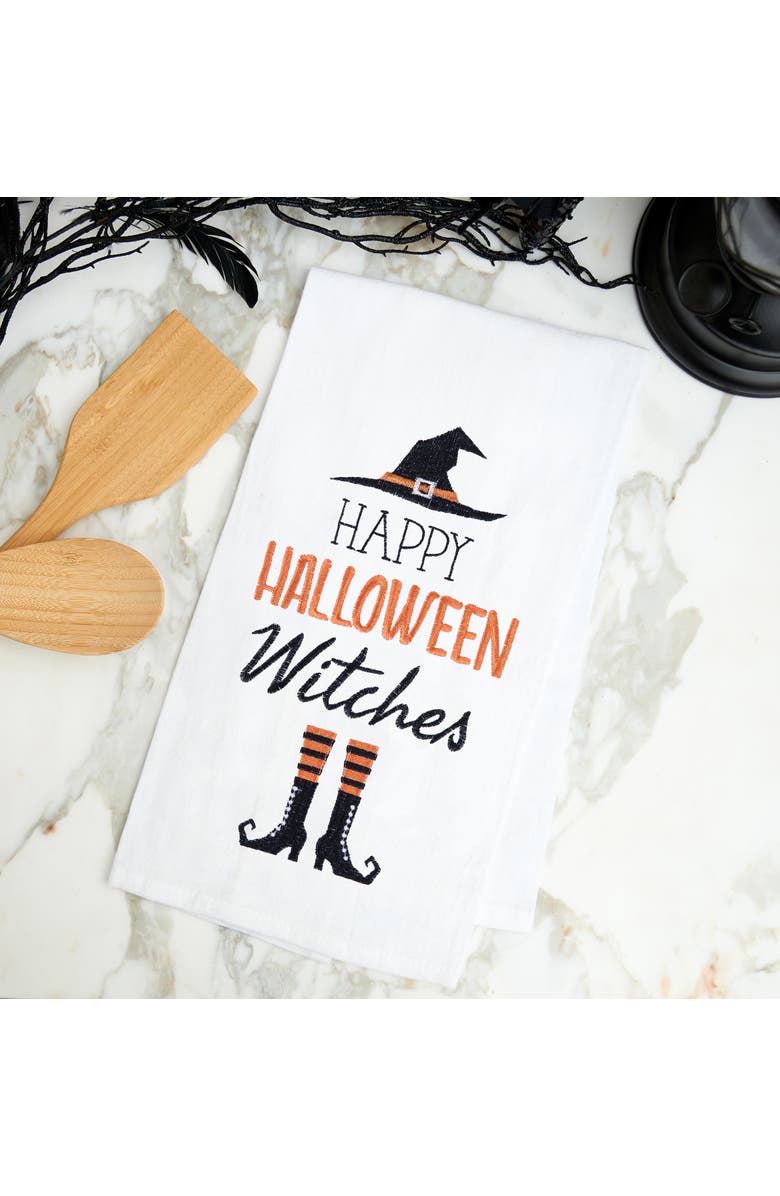 C&F Home Happy Halloween Witches Cotton Embroidered Flour Sack Kitchen Dishtowel, Alternate, color, White