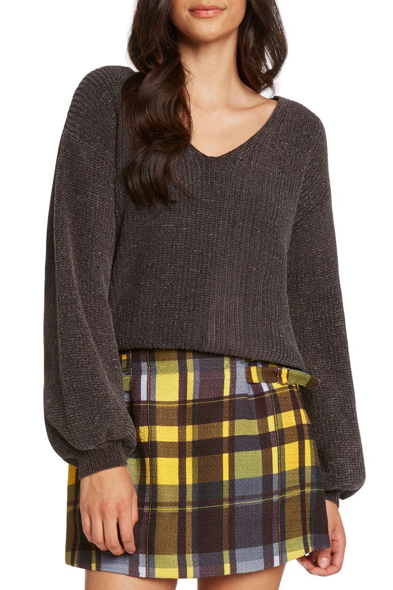 Tie Back Chenille Sweater, Main, color, CHARCOAL