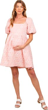 PinkBlush Floral Embossed Puff Sleeve Dress