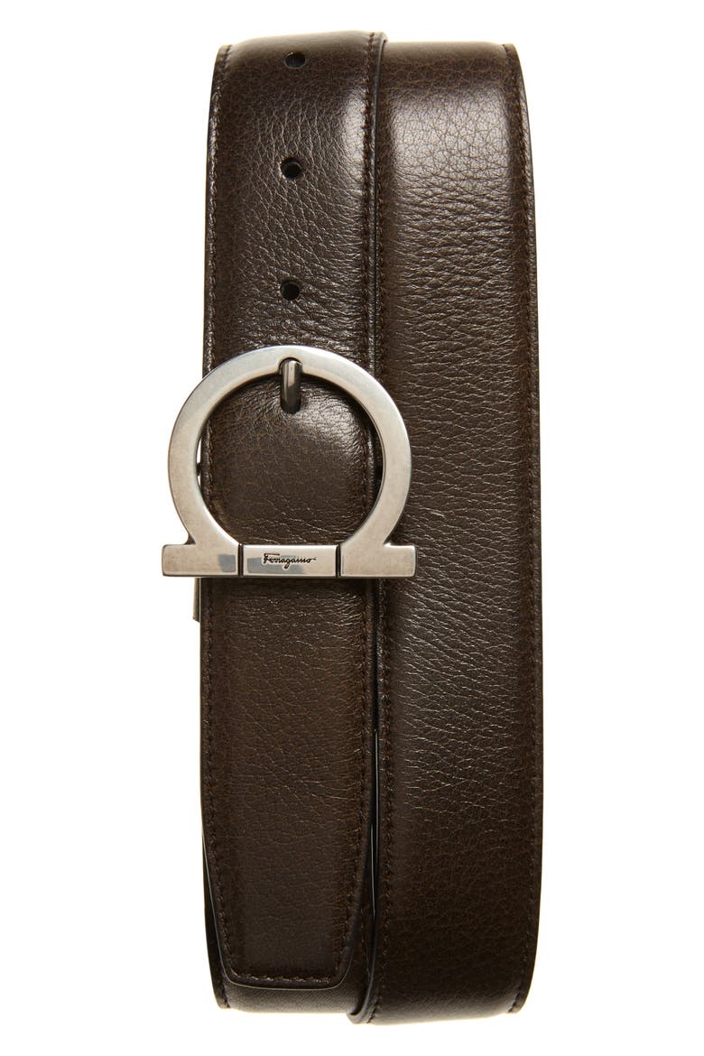 Salvatore Ferragamo Reversible Leather Belt, Main, color, CAROB/ NERO