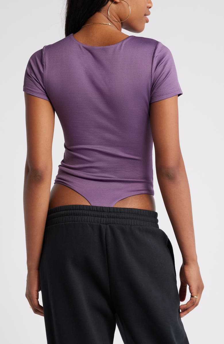 BP. Butter Short Sleeve Rib Bodysuit, Alternate, color, Purple Montana
