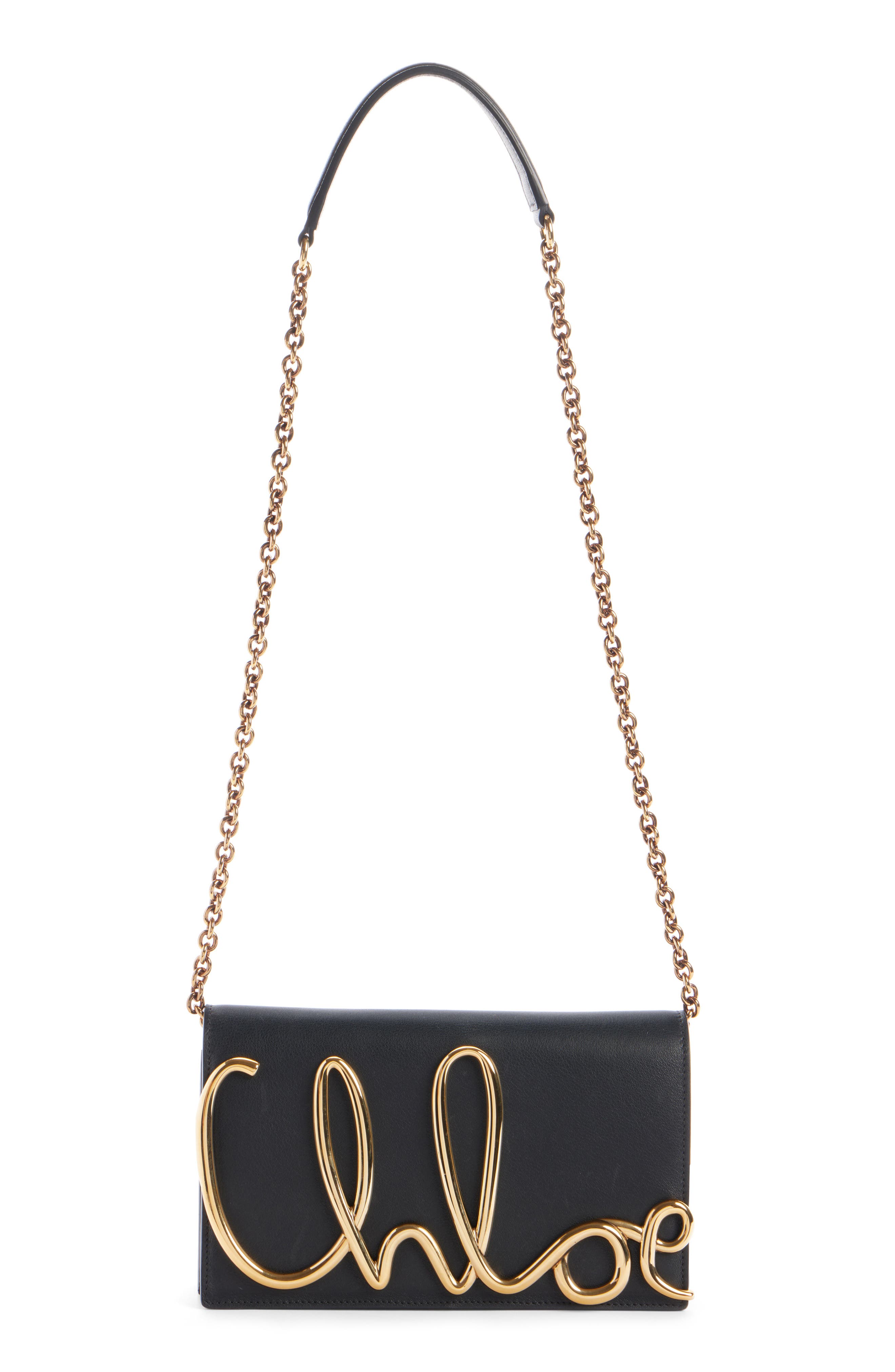 Chloé Script Logo Hardware Leather Shoulder Bag, Alternate, color, 