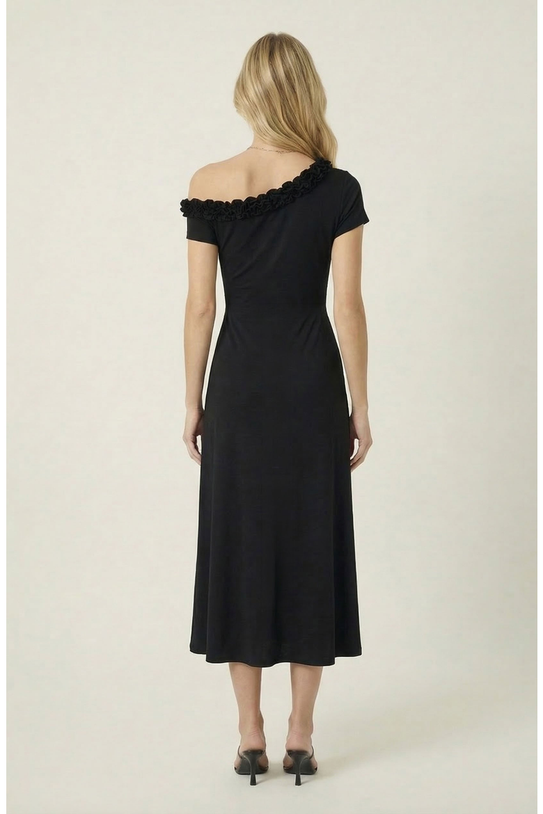 One Shoulder Midi Dress, Alternate, color, Black