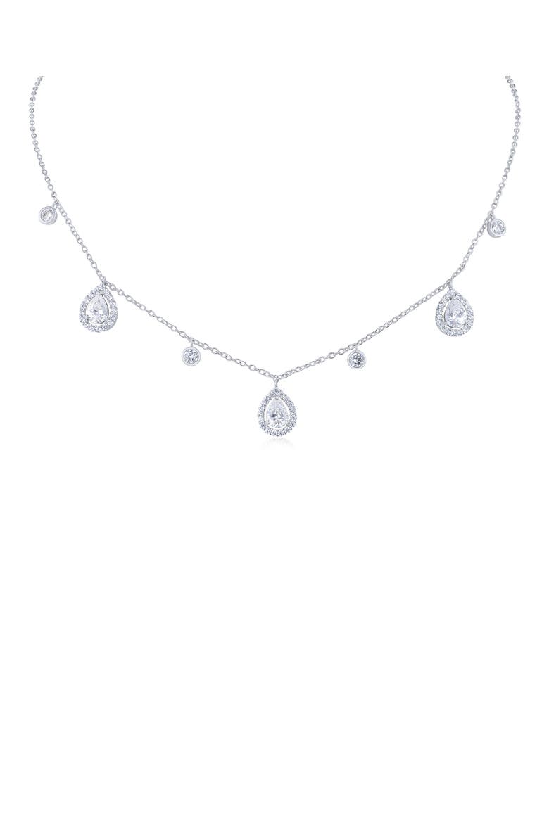 Pavé Triple Teardrop Necklace, Main, color, CLEAR/ SILVER