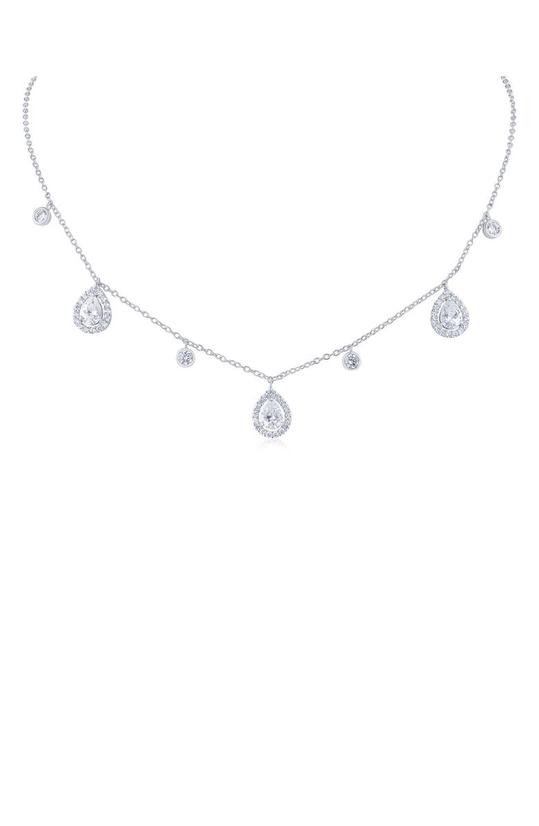 CZ by Kenneth Jay Lane Pavé Triple Teardrop Necklace, Main, color, Clear/ Silver