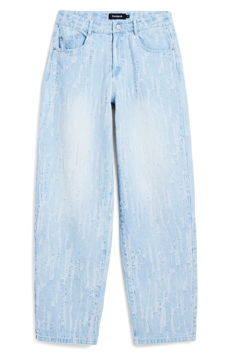 Desigual Distressed Stripe Wide Leg Jeans, Alternate, color, Light Blue