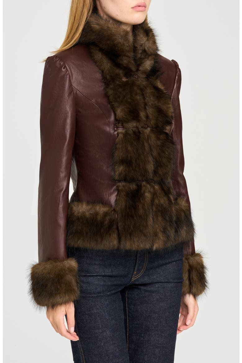 x Rose Lola Mercer Faux Fur Trim Faux Leather Jacket, Alternate, color, CHOCOLATE
