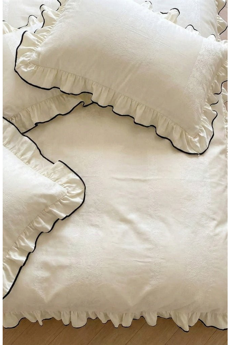 Silky Ruffle Bedding Set, Alternate, color, Ivory White, Flat